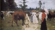 Ilia Efimovich Repin Girls and cows oil painting